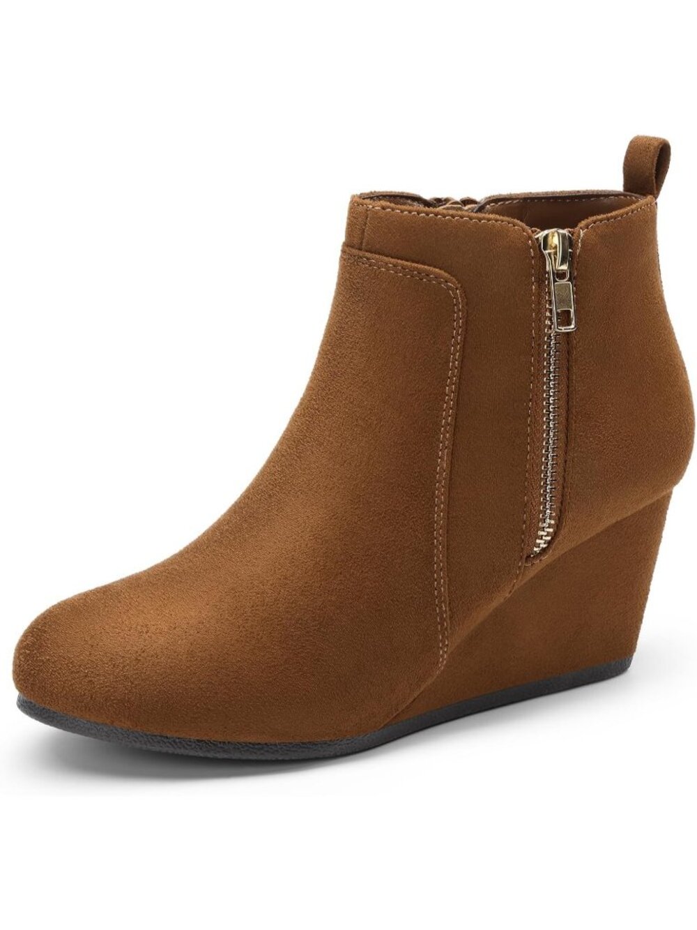 Women's Tan Faux Suede Cushioned Insole Fashion Wedges Casual Ankle Boots